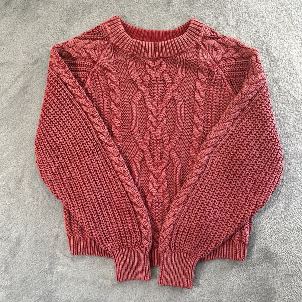 Free People Cable Knit Sweater Womens Medium Chunky Cotton Fisherman Pullover